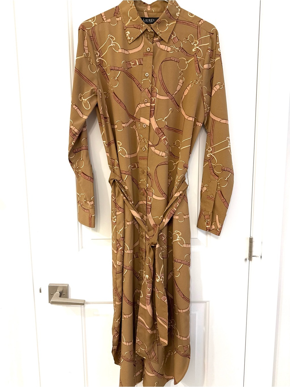 Lauren Ralph Lauren Camel Print Long Sleeve Shirt Dress